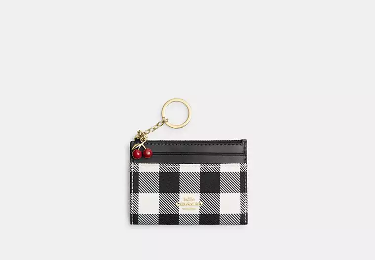 Mini Skinny ID Case With Gingham Print And Charm